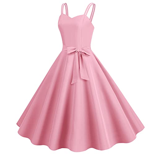 Damen Vintage Swing Kleider Elegantes Abendkleid Hochzeit Partykleid Kostüm Kleid Karneval Cocktail Kleid Retro Spaghetti Strap Kleid Schlanke Taille Vintage Aufflackern Kleid Spaghetti-Träger Kleid