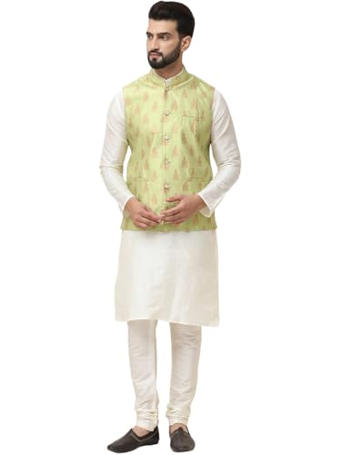 Image of SOJANYA (Since 1958 Men's Silk Blend Kurta Pyjama With Nehrujacket Set
