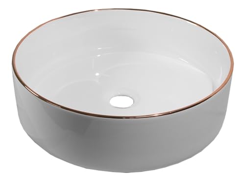 La Mejor Recopilación de Lavabos con borde del mes. 43 Bem Arquitectura Lavabo Blanco Cerámico Redondo Con Bordes Dorados Para Baño (J0520)