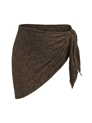 Image of ZAFUL Sarong Coverups for Women Beach Vacation Fishnet See Thru Tie Side Bathing Suit Cover Up Mini Skirt