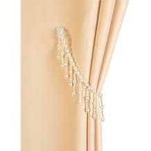 SUQ I OME 1 Pair Magnetic Pearl Curtain Tieback, Crystal Sheer Window Curtain Holder for Drapes, Home Office Bedroom Tassels