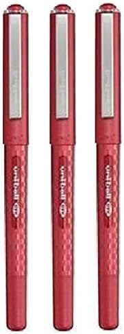 Uni Ball Eye Designer Red Rollerball Pen Fine 0.7mm Nib Tip 0.5mm Line Width Designer Series Quick Drying Pigment Ink UB-157D (Pack Of 3)