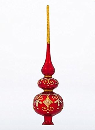 Christmas Tree Topper – Unique Collection of Blown Glass Xmas Tree Finials – Mouth-blown, hand-painted Treetop Glass Season Decorations, Beautiful, Retro, Red Christmas Tree Topper, 10 inch, Charm Red