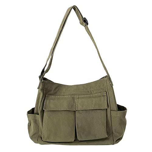 Image of LassZone Canvas Messenger Bag Large Crossbody Bag Hobo Shoulder Handbags Multi Pocket Denim Tote Bag for Women or Men