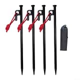 Accarugty Pali per tenda in ferro resistente, con tiranti riflettenti, per campeggio, escursionismo, baldacchino, picchetti da terra, colore nero, confezione da 4 con borsa portaoggetti (30 cm)