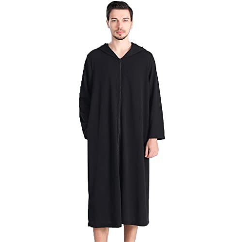 Zipper Front Bathrobe With Hood，Men’s Dressing Gown - Soft Lightweight Elegant Mens Bathrobe (Color : Black, Size : X-Large) #TOP1