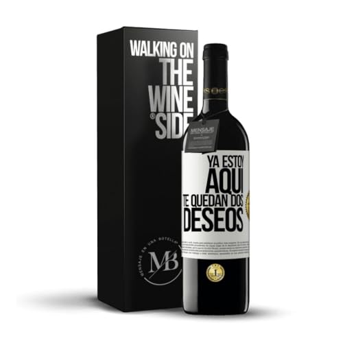 «Ya estoy aquí Te quedan dos deseos» Mensaje en una Botella. Vino Tinto Premium Reserva 12 Meses + Gift Box. Etiqueta Blanca PERSONALIZABLE