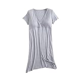 Oplxuo Maternity Nursing Nightgown Cotton Breastfeeding Dress Short Sleeve Pregnancy T Shirt Tops Sleepwear for Women Gray