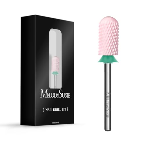 MelodySusie Ceramic Nail Drill Bit, 3/32'' Smooth Round Top Large Barrel Bits, Suitable for Manicure Pedicure Cuticle Gel Polishing, Beginners Bits, Pink, Series Bit-S, Coarse