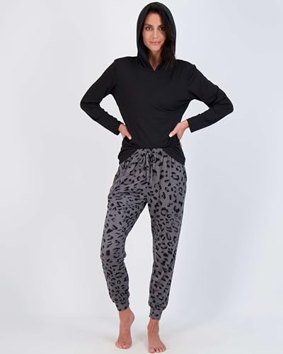 Image of Real Essentials 2 Pack: Women's Soft Long Sleeve Sleep Set - Comfortable Lounge Pull Over Hoodie and Henley Jogger