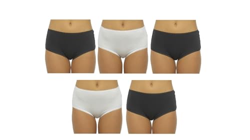 Womens Midi Briefs 5 Pack Size 14 Black White - Cotton Stretch Underwear Classic Colors Comfortable Fit Women