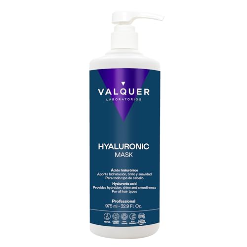Valquer Mascarilla Ácido Hialurónico Hidratante y Reparadora. Tratamiento Capilar Zero con Pantenol, Keratina y Aloe Vera. Revitaliza y Protege el Cabello Dañado y Seco. Todo tipo de pelo. 975 ml.