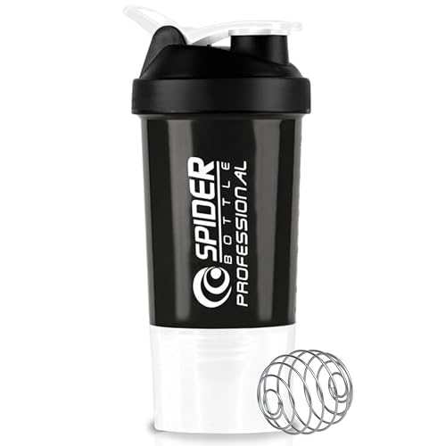 Image of Zyro Spider Gym Shaker Bottle, Shakers for Protein Shake 500 Ml with 1 Storage Compartment Gym protein shaker for workout (Pack of 1,White)