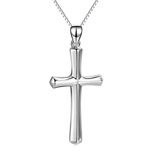 Cross Necklace Women Sterling Silver Religious Engraved Faith Hope Love Cross Pendant Necklace Jewelry Christmas Gifts for Women Unisex