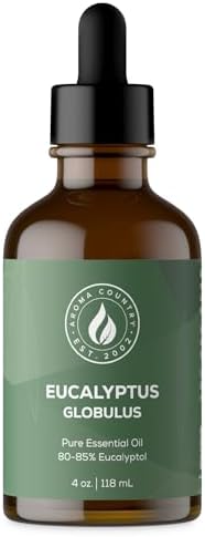 Aroma Country 100% Pure Eucalyptus Essential Oil – Organic & Undiluted Diffuser Oil, Humidifier, Steam Room & Shower Aromatherapy – Natural, Therapeutic Grade Oil for Skin, Sauna, & Home (4 Fl. oz)