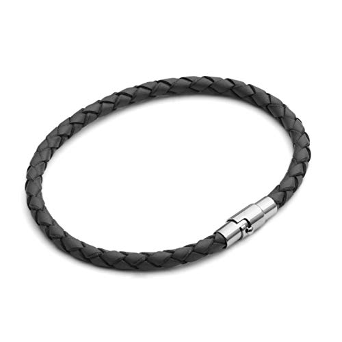 Tribal Steel Bracelet Mince, en Cuir Noir, Fermoir en Acier Inoxydable - 21 cm Pour Homme Cover