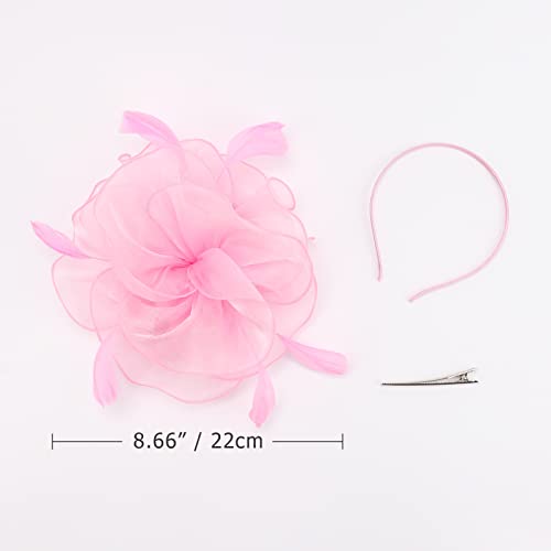 Image of DRESHOW Fascinators Hat Feather Headband Women's Fascinators Tea Party Headwear with Clip Flower Head Band for Girls & Women
