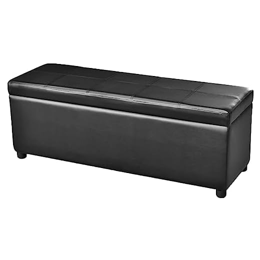 vidaXL Banco Baúl Acolchado Madera Tela PVC Negro Banquito Cofre de Pasillo