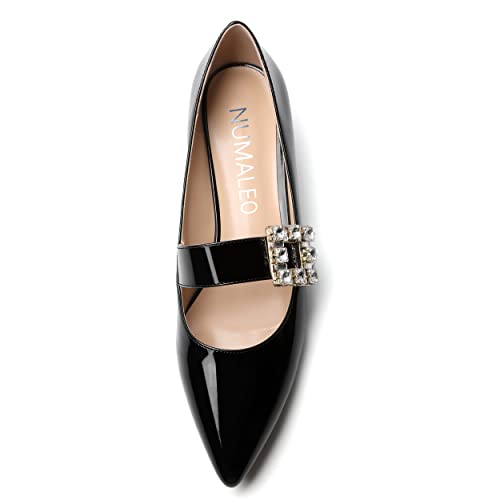 NUMALEO Womens Fashion Dating Bungee Pointed Toe Ankle Strap Rhinestone Solid Patent Chunky Low Heel Pumps Shoes 1.5 Inch3