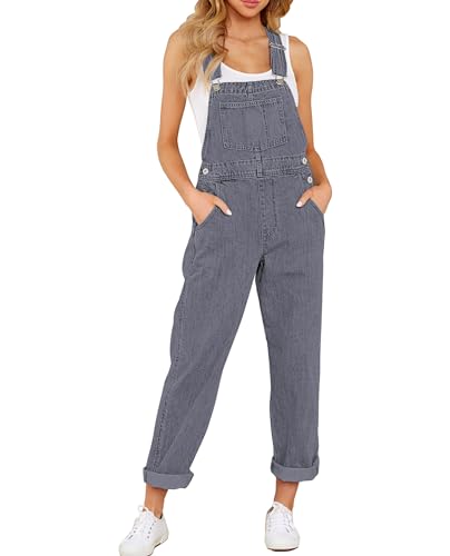 luvamia Women's Gray Denim Overalls, Size Large (12-14), Relaxed Fit,