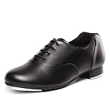 Linodes Unisex Soft Leather Upper Lace Up Tap Shoe Dance Shoes for Women and Men's Dance Shoes-Black-8M