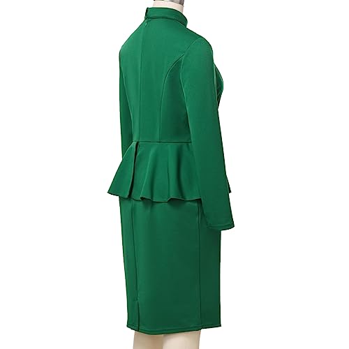 Image of FAD-4U Church Clergy Dress for Women Minister Long Sleeve Ruffle Slim Pencil Dress with Tab Insert Stand Collar