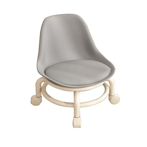 Cómodo taburete giratorio de 360° con respaldo, asiento bajo de pedicura con ruedas, taburete gris versátil para el hogar, biblioteca, cocina y salones, 38 cm de altura
