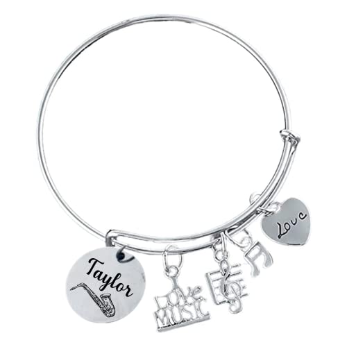 Personalized Saxophone Bracelet With Engraved Charm - Custom Music Jewelry - Music Gift - Treble Clef Jewelry - Music Note-Musician Gift (Saxophone) #TOP17