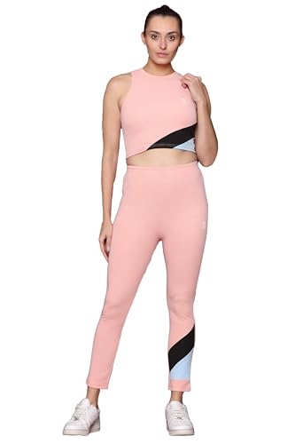 Image of Zicada Women's Gym Running Sports Crop Tank Top & Tights | Jogging wear | Workout Set | Co-ord Set For Girls & Women