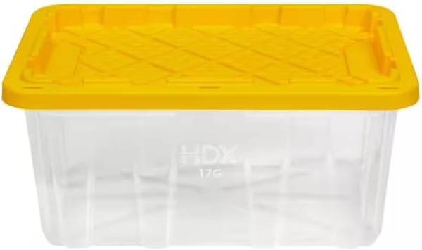 Storage Container, 17 Gallon, Clear with Yellow Lid, Heavy-Duty Plastic