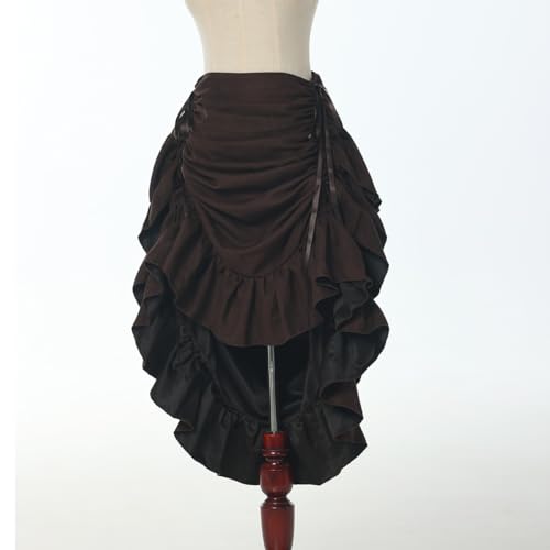 GRACEART Women's Steampunk Skirt Adjustable Ruffle Gothic Vintage Skirt, Suede Blend (Dark Brown), XL - Image 2