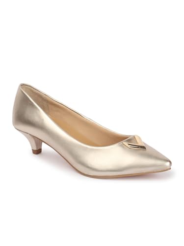 Image of Carlton London Women Comfortable Kitten Heel Pointed Toe Slip-On Fashion Pump for Party, Wedding, Office and Casual Use