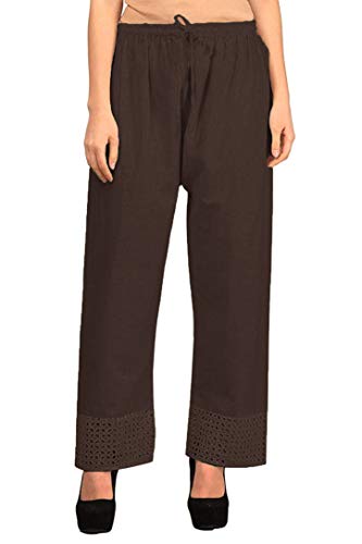 Vastraa Fusion Women's Wear Khadi Cotton Palazzo Pants, Colour-Brown, Size-Large
