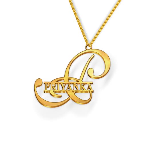 Image of Priyanka Cursive Gold & Silver Name Pendant Necklace, Best Jewelry Gift for Girls.
