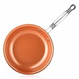 Saucepan 8/10/ 12 Inch Non- Stick Skillet Copper Frying Pan with Ceramic Coating Induction Cooking Frying Pan Oven Dishwasher Saucepan (Color : 8 inches Round) (10 inch 2.2mm lid) (10 Inches Round )