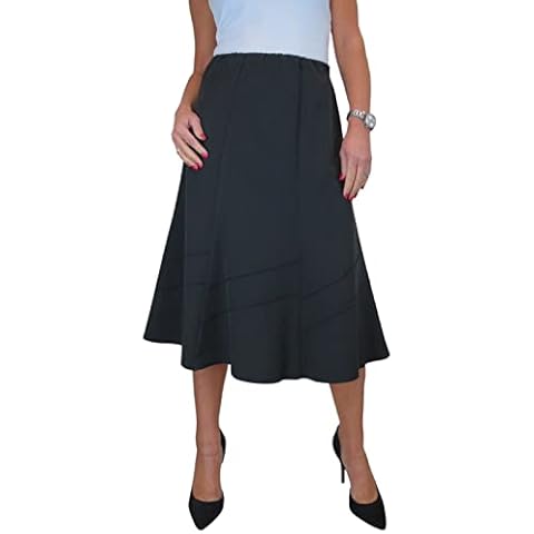 Paulo Due Gefütterter Damenrock Mit Schlag Midi Maxi Waschbar Büro Tag Abend Schwarz 38-50 Cover