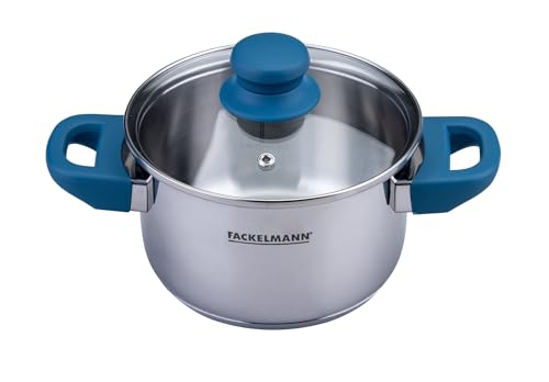 Fackelmann Kochtopf Essential Ø 16 cm, Edelstahl, mit ergonomischen Bakelit-Griffen, für alle Herdarten geeignet, mit Literskala, Blau