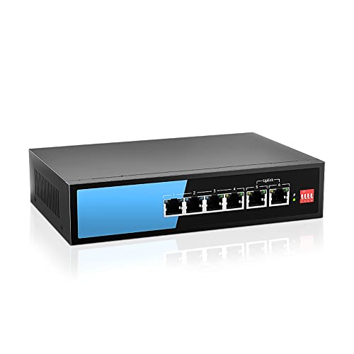KEEPLINK 기가비트 6포트 POE 스위칭 허브(POE+ 4포트 65W) 저소음 팬리스 절전 설계 금속 하우징