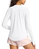 Soothfeel Women's Long Sleeve Workout Tops Moisture Wicking Running Athletic Activewear UPF Sun Shirts Lightweight Soft Tee Shirts White M