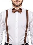 trilece Brown Suspenders for Men with Bow Tie Sets - Unisex Men's Women's Costume Tuxedo Dress Suspenders and Bowtie Strong Clips (Brown)