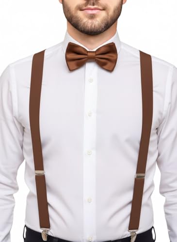 Image of trilece Men's Suspenders and Bow Tie Set - Adjustable Y-Back Suspenders with Matching Bow Tie for Weddings and Formal Wear