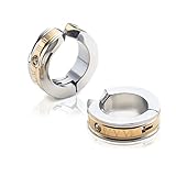 [Puente] フェイクピアス メンズ レディース ステンレス イヤリング イヤーカフ イヤカフ ピアス風 フープイヤリング 両耳セット ローマ数字 フープ リング ノンホールピアス 金 金色 (シルバー/ゴールド)