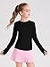 Haloumoning Girls Long Sleeve Athletic Shirts Lightweight Yoga Tops Crewneck Gym Tees with Thumb Holes Black