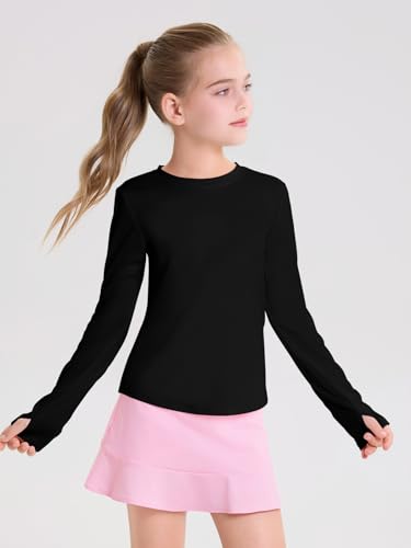 Haloumoning Girls Long Sleeve Athletic Shirts Lightweight Yoga Tops Crewneck Gym Tees with Thumb Holes3