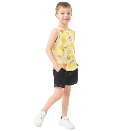 Bolaz Boys Athletic Quick Dry Tank Top Sleeveless Workout T Shirts Age 11-15,Cute Dogs on Yellow4