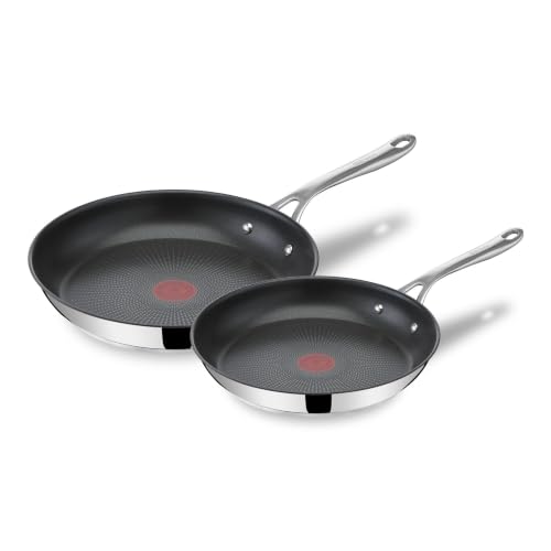 Tefal Jamie Oliver Cook' Direct Inox Lot de 2 poêles 2428 cm Induction Revêtement antiadhésif Indicateur de cuisson Poignée sûre rivetée E304S244