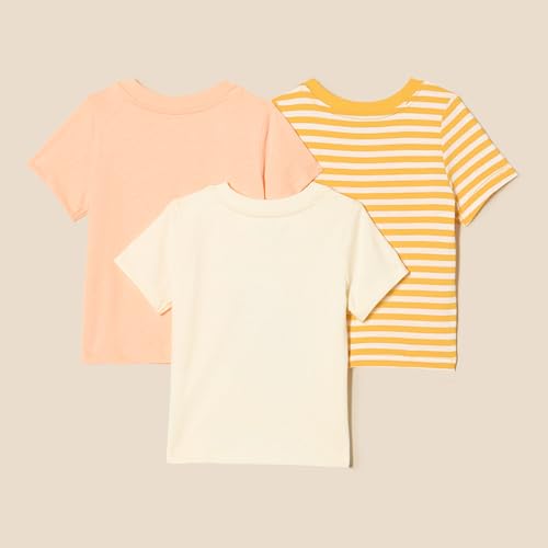 Amazon Essentials Camisetas de Manga Corta Unisex Bebés, Pack de 3, Melocotón Pastel/Guepardo/Rayas, 12 meses