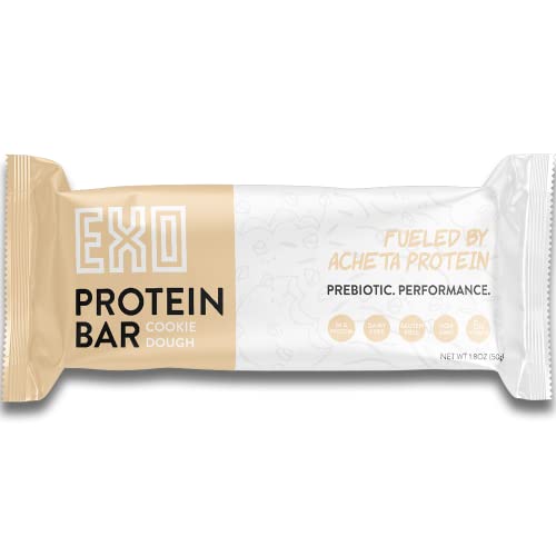 Exo Prebiotic Protein Bars, Cookie Dough | Dairy Free, Gluten Free, Low Sugar | 14G Protein, Sustainable, B12, Gut Heath, | Non-Gmo. Vegetarian, Paleo | Vitamins, Sustained Energy, 12 Count, #TOP2