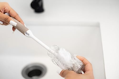Image of Ubbi Deluxe 2-in-1 Baby Bottle Cleaning Brush Set, Taupe | Includes Nipple Brush with Suction Cup, Standing Bottle Brush, Dishwasher Safe, Baby Registry Essential