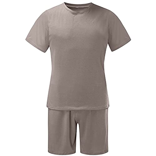 2024 Conjunto de Chándal para Hombre Traje de Verano con Camiseta + Pantalones Cortos de Ocio Deportivos Transpirable Color Sólido